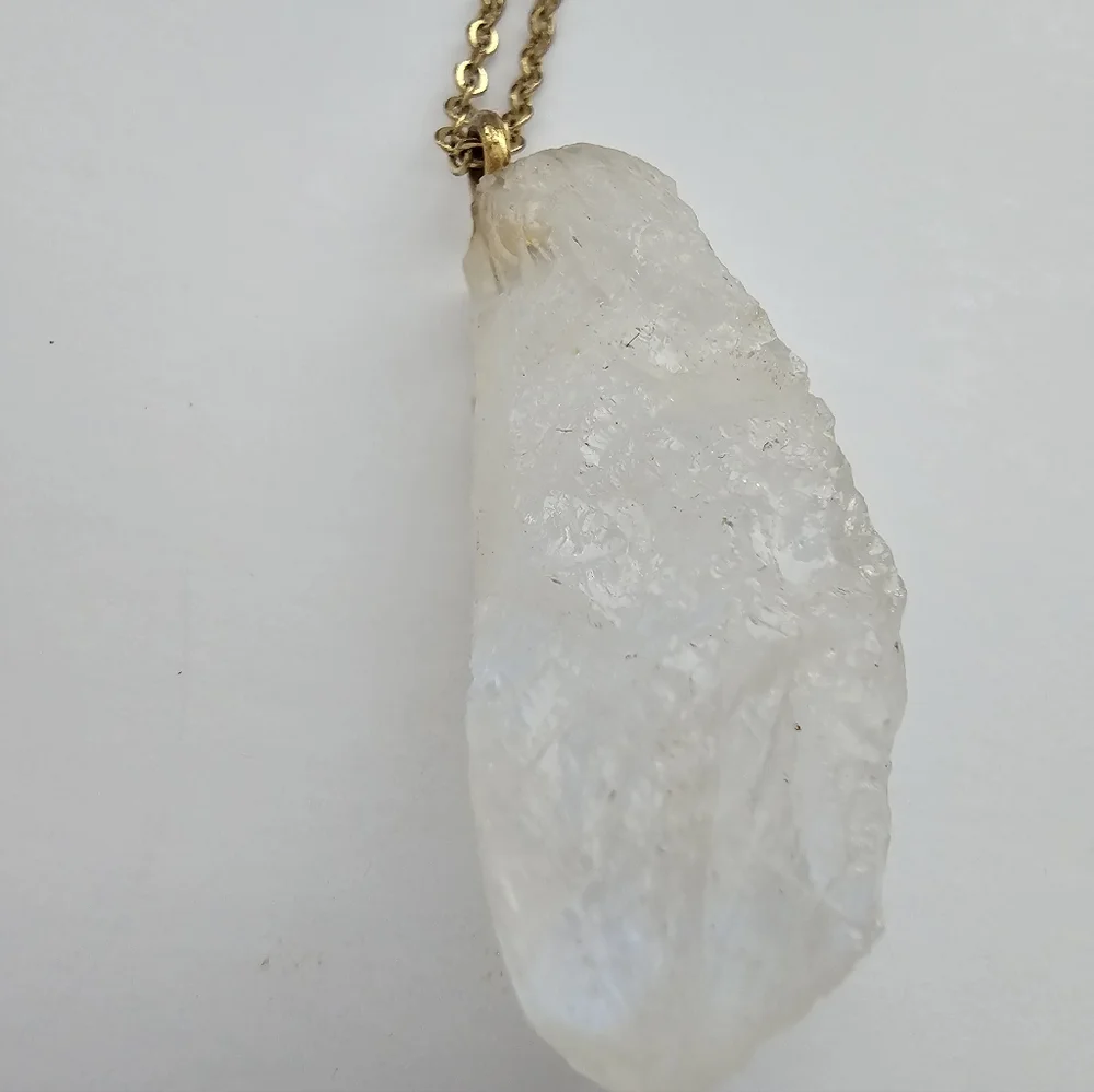 Raw White Moonstone Pendant Necklace – 30-35ct Rough Stone – Adjustable 18-20”